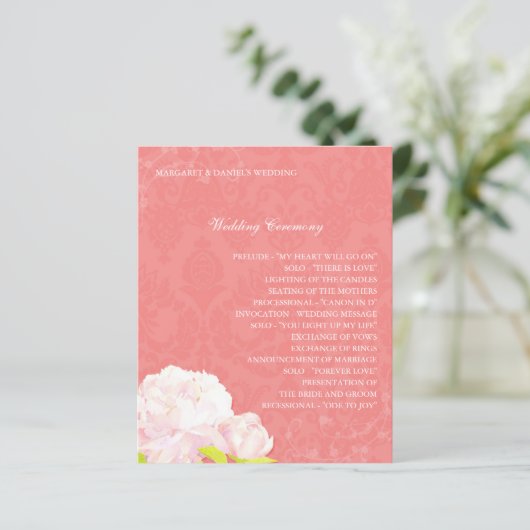 Frühjahr-Hochzeitsprogramm für Peony Coral (Stehend Vorderseite)