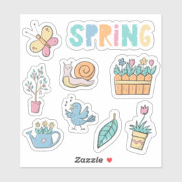 Frühjahr in Regenbogenfarben und Set in Garten mit Aufkleber