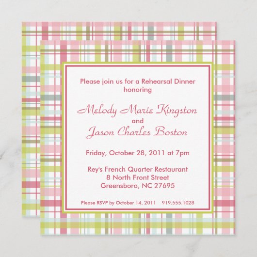 Frühjahr Kariert Stripes Square Einladungen (Vorne/Hinten)