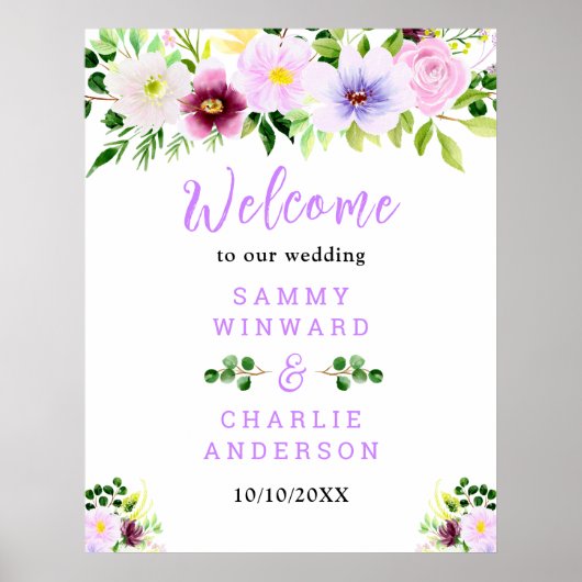 Frühjahr Lila Blumenhochzeit Begrüßungszeichen Poster (Vorne)