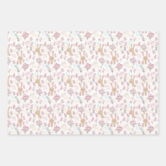 Frühjahr Niedlich Bunny Muster Wrapping Papierblät Geschenkpapier Set (Vorderseite)