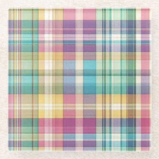 Frühjahr/Osterpaste kariert/Tartan Glasuntersetzer (Vorderseite)