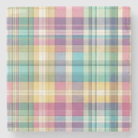 Frühjahr/Osterpaste kariert/Tartan Steinuntersetzer (Vorderseite)