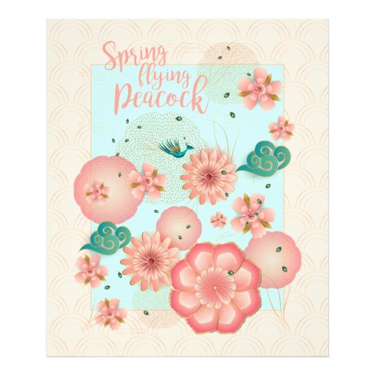 Frühjahr Peach Garden Flying Peacock Frische Pasta Fotodruck (Vorne)