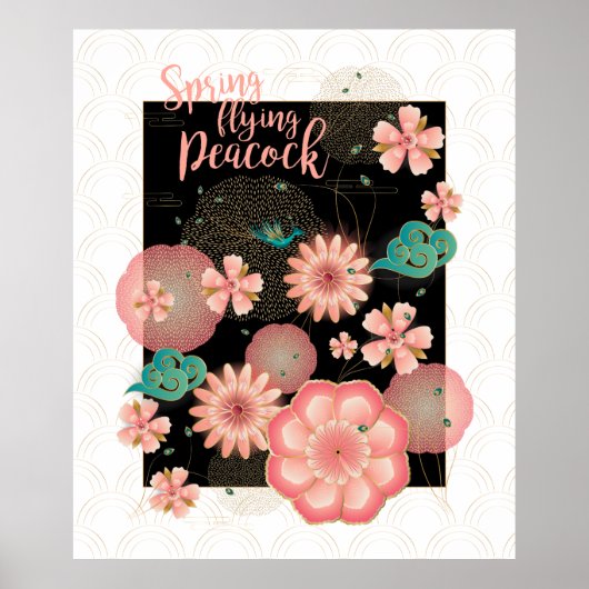 Frühjahr Peach Garden Flying Peacock Frische Pasta Poster (Vorne)