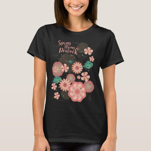 Frühjahr Peach Garden Flying Peacock Frische Pasta T-Shirt (Vorderseite)