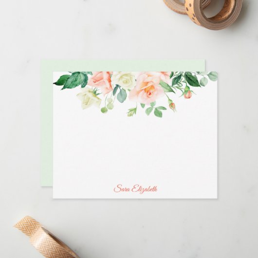 Frühjahr Peach Rose Personalisierte flache Note Ca Mitteilungskarte (Vorderseite/Rückseite Beispiel)