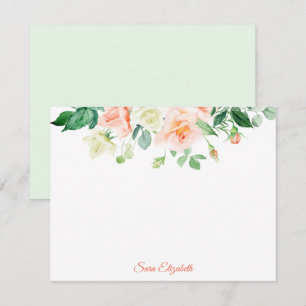 Frühjahr Peach Rose Personalisierte flache Note Ca Mitteilungskarte