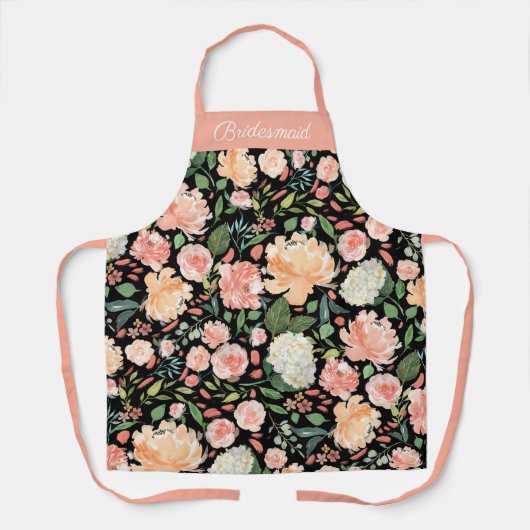 Frühjahr Peach Wasserfarbe Schwarze Bridesmädchen Schürze (Vorderseite)