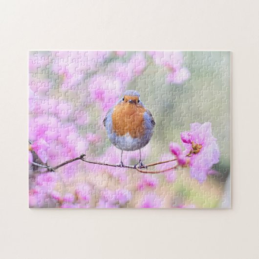 Frühjahr-Robin-Vogelblüten Puzzle (Horizontal)