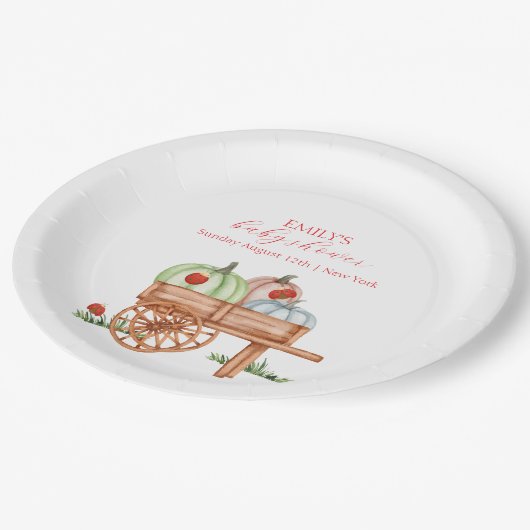 Frühjahr Rustikale moderne Pumpkin Labybug Baby Du Pappteller (Schrägansicht)