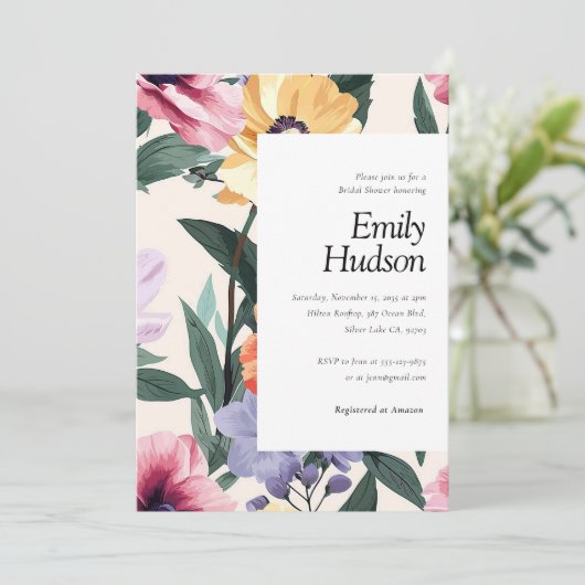 Frühjahr Sommer Blumendusche Einladung (Stehend Vorderseite)