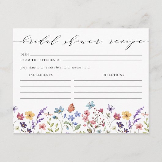 Frühjahr Sommer Blumengarten Brautparty Rezept Begleitkarte (Vorderseite)