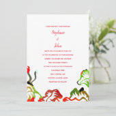 Frühjahr Sommer Herbst Rot farbenfrohe Boho Hochze Einladung (Stehend Vorderseite)