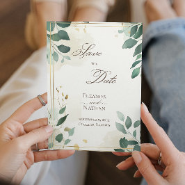 Frühjahr Sommer Hochzeitgrün Blätter Save the Date Einladung