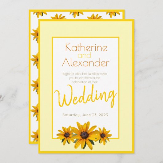 Frühjahr Sommer Lässig Gelbe Blume Einfache Hochze Einladung (Vorne/Hinten)
