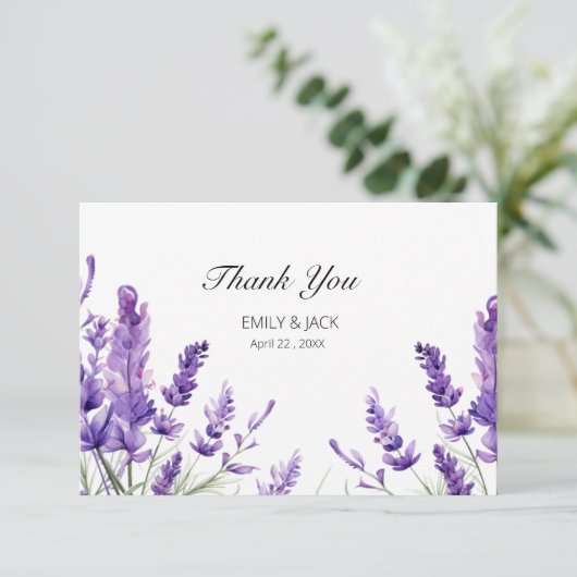 Frühjahr Sommer Lavendel Blumenhochzeit Dankeskarte (Stehend Vorderseite)