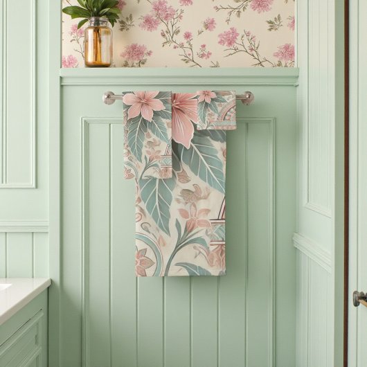 Frühjahr Sommer Pastel Indonesisch Batik Floral Badhandtuch Set