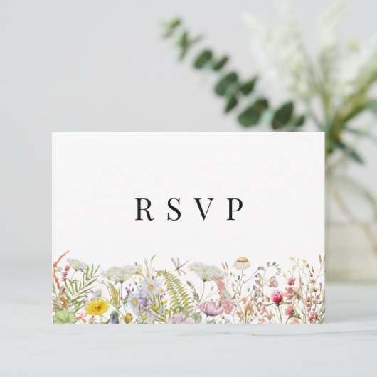 Frühjahr Sommer-Wildblume Beige Boho RSVP-Karte RSVP Karte (Stehend Vorderseite)