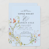 Frühjahr Sommer Wildblume Light Blue Boho Hochzeit Einladung (Vorne/Hinten)