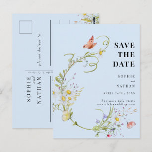 Frühjahr Sommer-Wildblume Light Blue Save the Date Postkarte