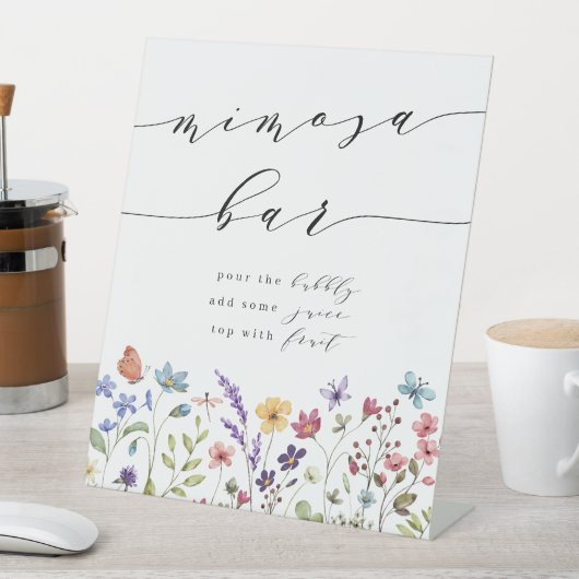 Frühjahr Sommer Wildblume Mimosa Bar Brautparty Sockelschild (In Situ)