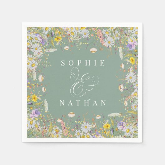 Frühjahr Sommer Wildblume Sage Green Boho Napkins Serviette (Vorderseite)