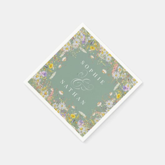 Frühjahr Sommer Wildblume Sage Green Boho Napkins Serviette (Ecke)