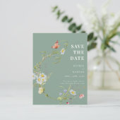 Frühjahr Sommer Wildblume Sage Green Save the Date Postkarte (Stehend Vorderseite)