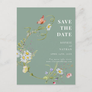 Frühjahr Sommer Wildblume Sage Green Save the Date Postkarte
