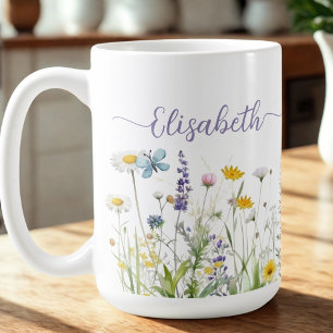Frühjahr Sommer-Wildblumen Skriptname Tasse