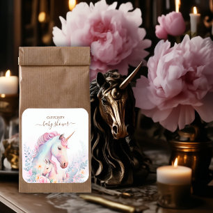 Frühjahr Unicorn Kinderdusche Quadratischer Aufkleber