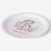 Frühjahr Unicorn Wasserfarbe Kinderdusche Pappteller (Schrägansicht)