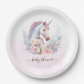 Frühjahr Unicorn Wasserfarbe Kinderdusche Pappteller (Vorderseite)