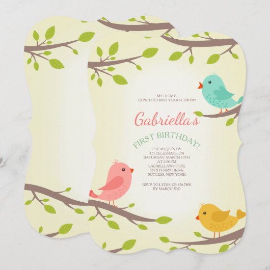 Frühjahr Vögel Einladung (Vorne/Hinten)