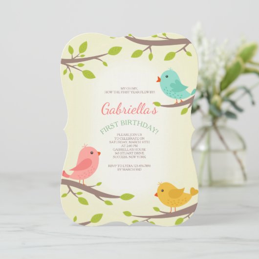 Frühjahr Vögel Einladung (Stehend Vorderseite)