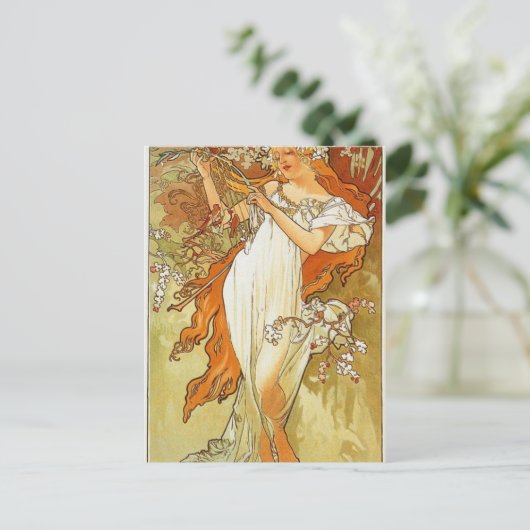 Frühjahr von Alphonse Mucha Postkarte (Stehend Vorderseite)