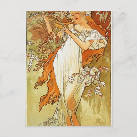 Frühjahr von Alphonse Mucha Postkarte (Vorderseite)