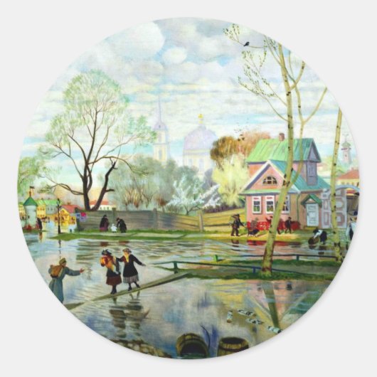 Frühjahr von Boris Kustodiev Runder Aufkleber (Vorderseite)