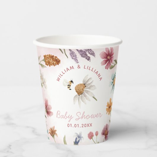 Frühjahr-Wildblume Babydusche Papiertücher Pappbecher (Vorderseite)