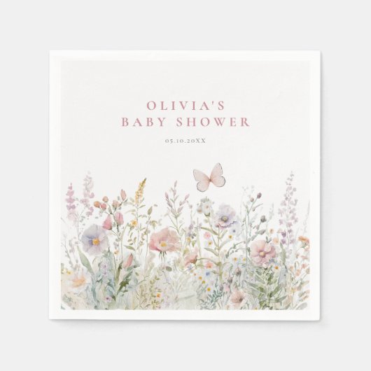 Frühjahr Wildblume Field Butterfly Babydusche Serviette (Vorderseite)