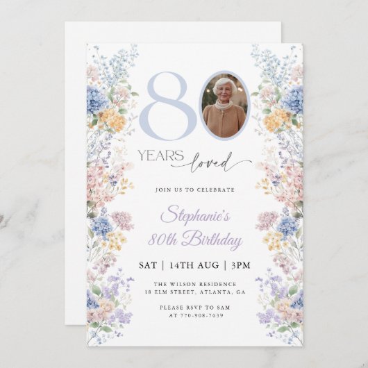 Frühjahr Wildblume Foto 80. Geburtstag Einladung (Vorne/Hinten)