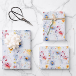 Frühjahr Wildblume Wiesen Blumengarten Moderne Geschenkpapier Set