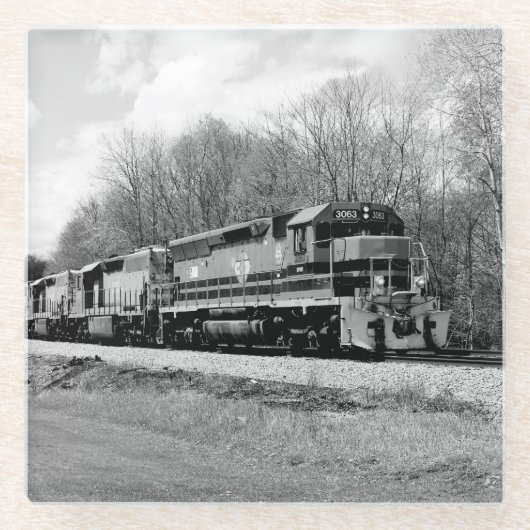 Frühjahr-Zug B&W Glasuntersetzer (Vorderseite)