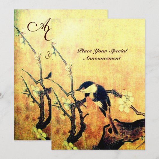 FRÜHJAHRESMONOGRAMM, Gelbbraun Einladung (Vorne/Hinten)