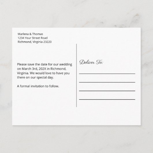 Frühjahrs-Blätter WasserfarbenWedding Save the Dat Ankündigungspostkarte (Rückseite)