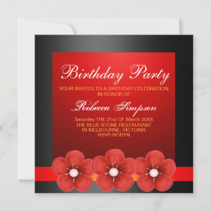 Frühjahrs-Blume Design Schwarz/Rot Geburtstag lade Einladung
