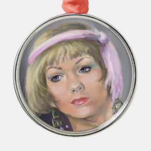 Frühjahrs-Flapper-Porträt Premium-Rundschmuckstück Silbernes Ornament