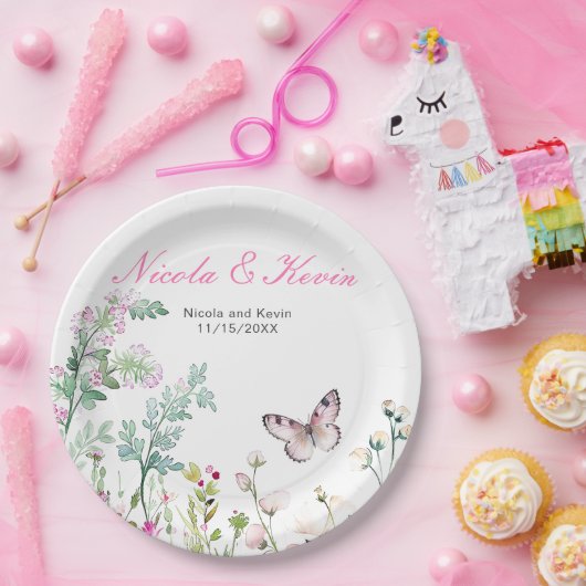 Frühjahrs-Grünen-Schmetterling-Hochzeit Pappteller (Party)
