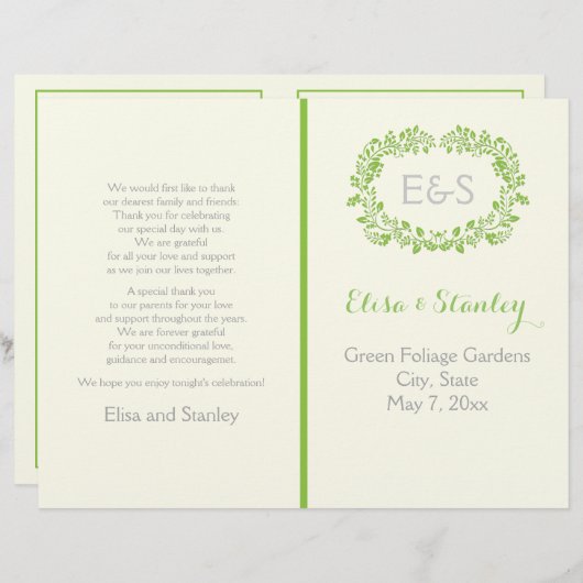 Frühjahrs-Grünfolienrahmen Hochzeitsprogramm (Vorne/Hinten)